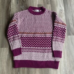 Vintage Jon &‎ Anna ZIG ZAG Burgundy Womens S Fair Isle Knit Sweater Lightweight